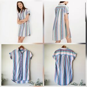 Madewell Central Shirtdress in Flagstaff Stripe Linen Blend SMALL